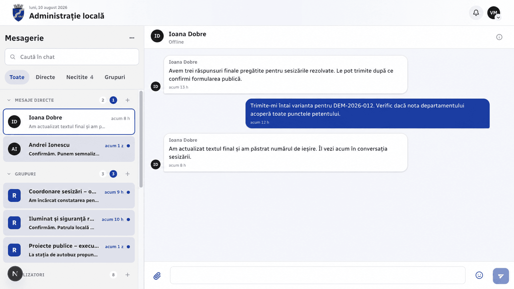 Interfața modulului — Colaborare și notificare