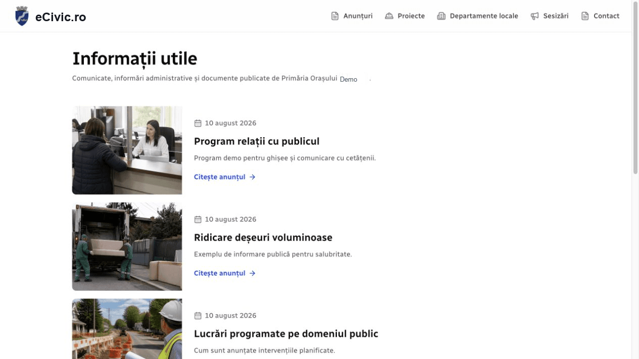 Anunțurile publicate în portalul eCivic