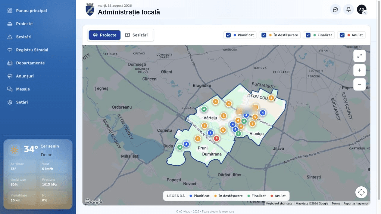 Interfața hărții operaționale eCivic