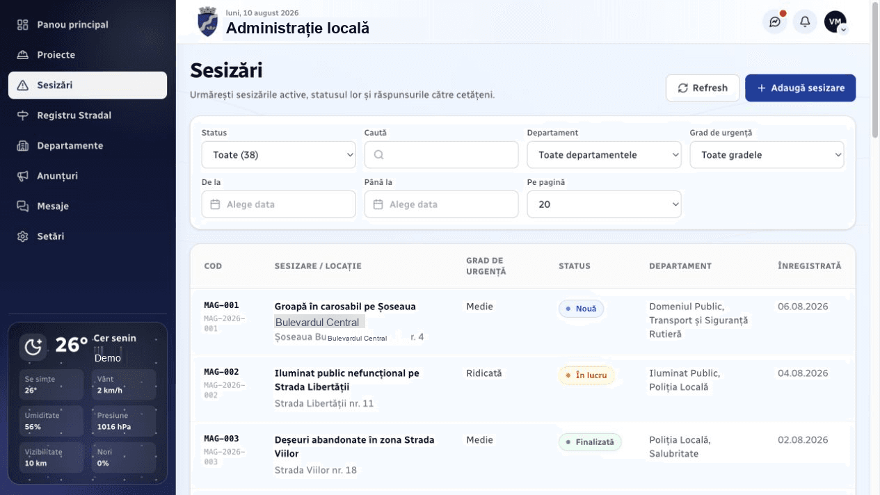 Managementul unei sesizări în platforma eCivic