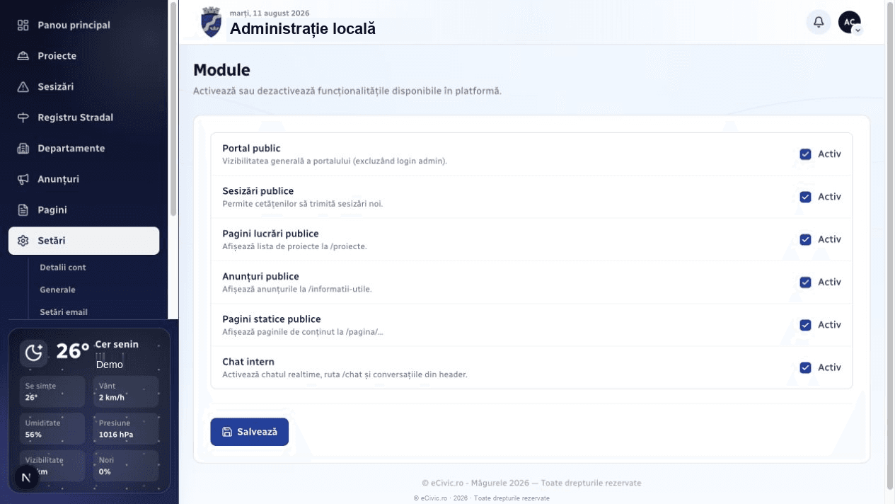 Configurarea funcționalităților unei instanțe eCivic