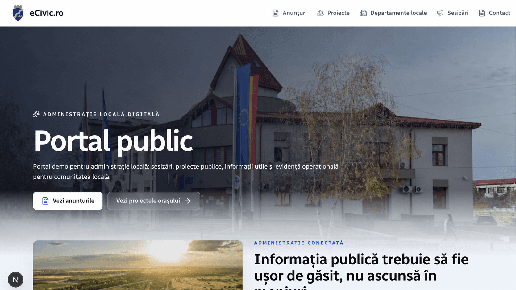 Interfața modulului — Portal și servicii pentru cetățeni