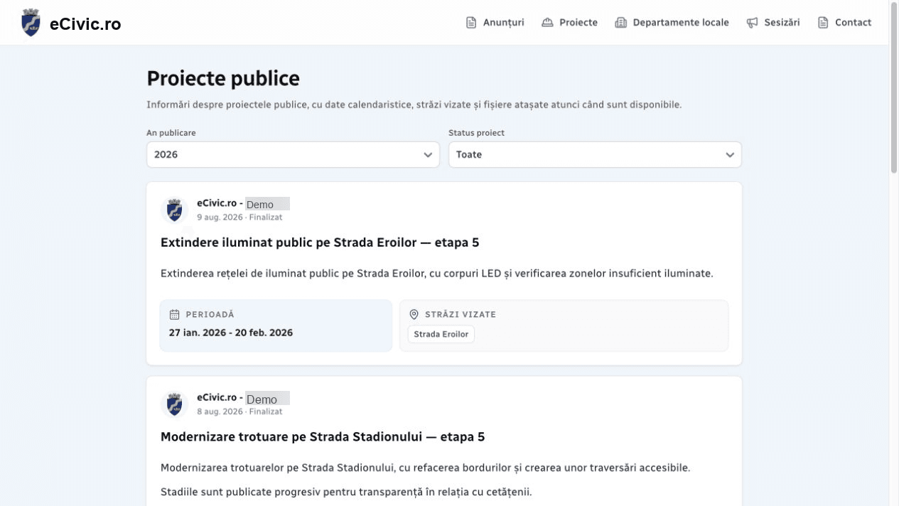 Proiecte publicate în portalul eCivic