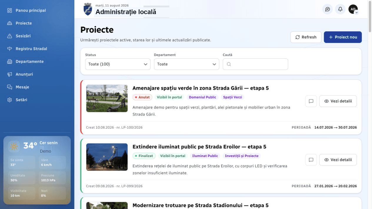 Proiecte care generează notificări în eCivic