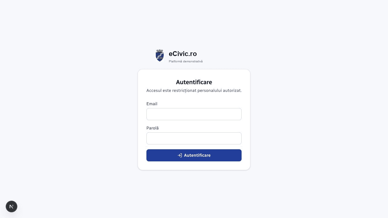 Interfața zonei administrative securizate eCivic